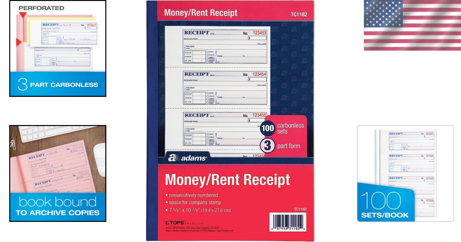 3-Part Carbonless Receipt Books – White/Canary/Pink | 100 Sets for Professionals