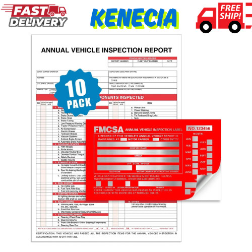 DOT Inspection Forms and Stickers,10-Pack,3-Ply