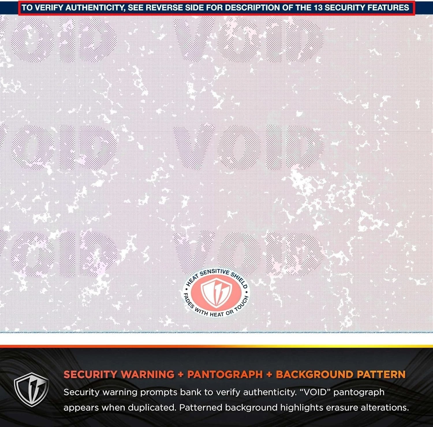 500 Blank High-Security Business Checks – 24 lb. Blue/Red Paper, ANSI Approved
