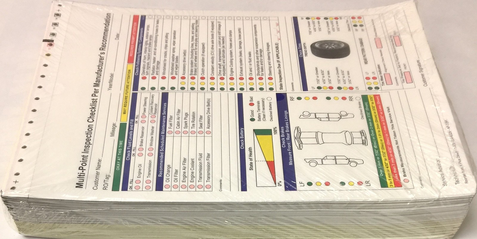 Multi-Point Inspection Forms 2 Part Carbonless 8.5″ X 11.75″ – 500 Qty
