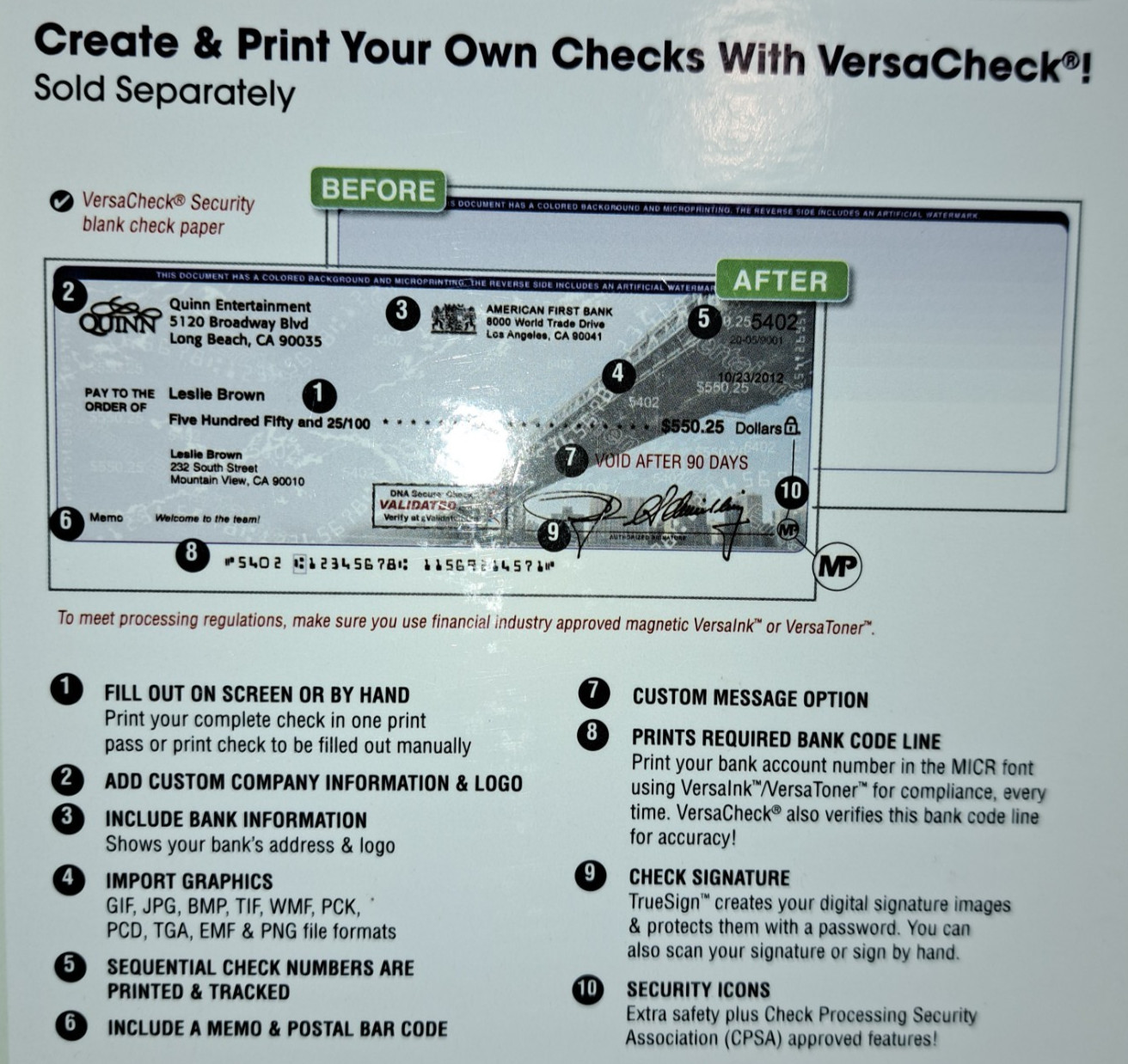VersaCheck Security Business Check Refills #1000 500 Sheets 500 Check Refills