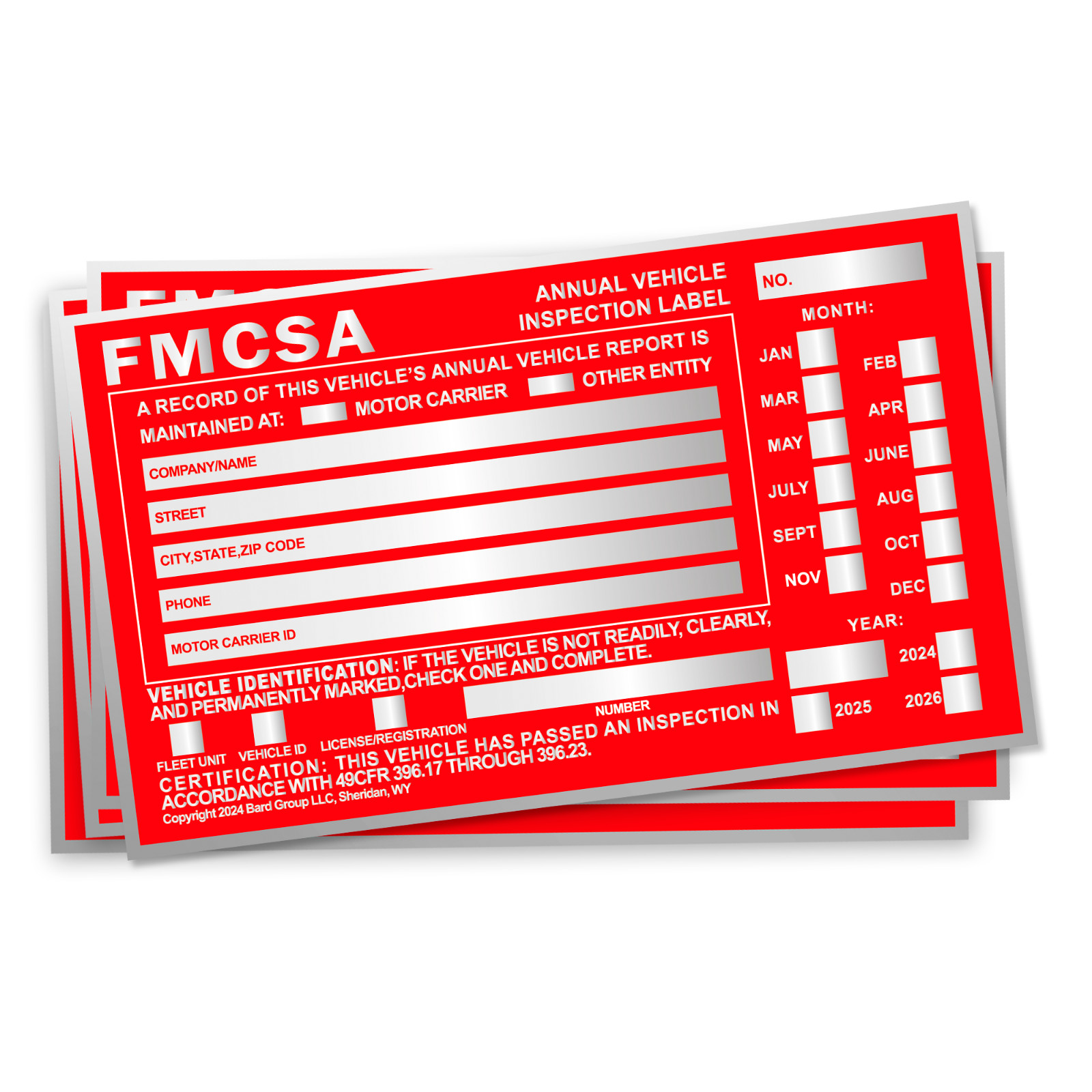Annual Vehicle Inspection Label Sticker Aluminum FMCSA DOT 6″ x 3.5″. 60-PACK.