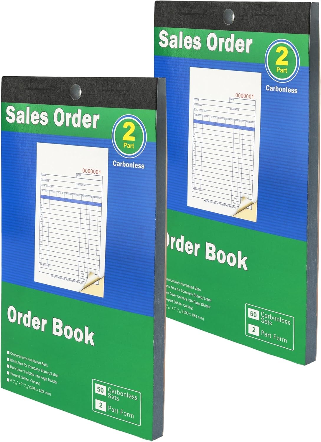 Sales Order Book 2-Part Carbonless Form White Canary 4-3/16×7-3/16 Inches 50…