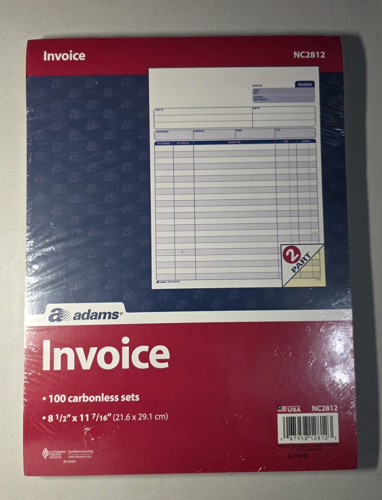 Adams Invoice Sets, 2-Part Carbonless, 8-1/2″ X 11-7/16″, NC2812-50 & NC2812