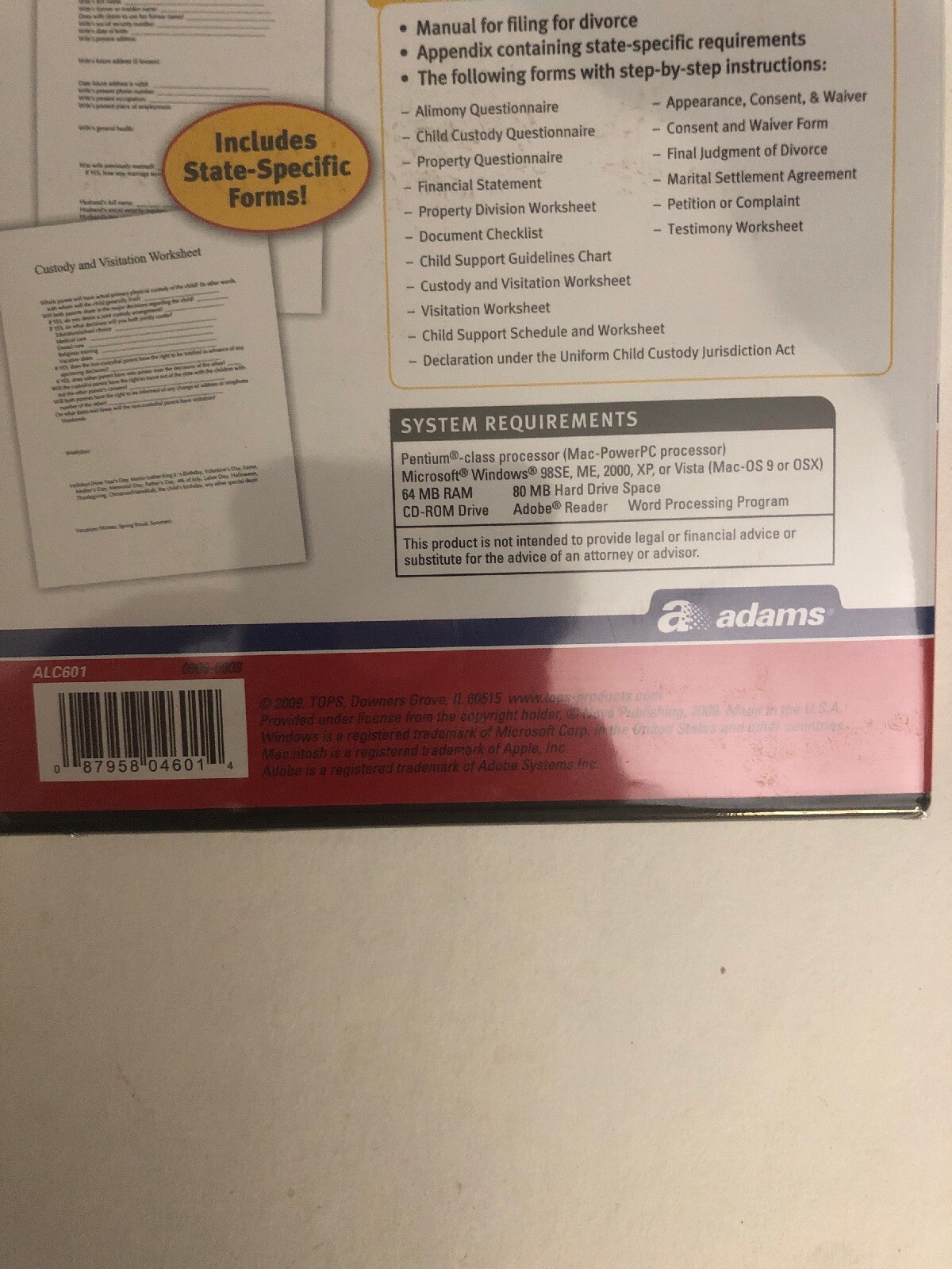 SHIPN24H-Adams ALC601 File For Divorce CD, Manual and Forms on CD RARE-BRAND NEW