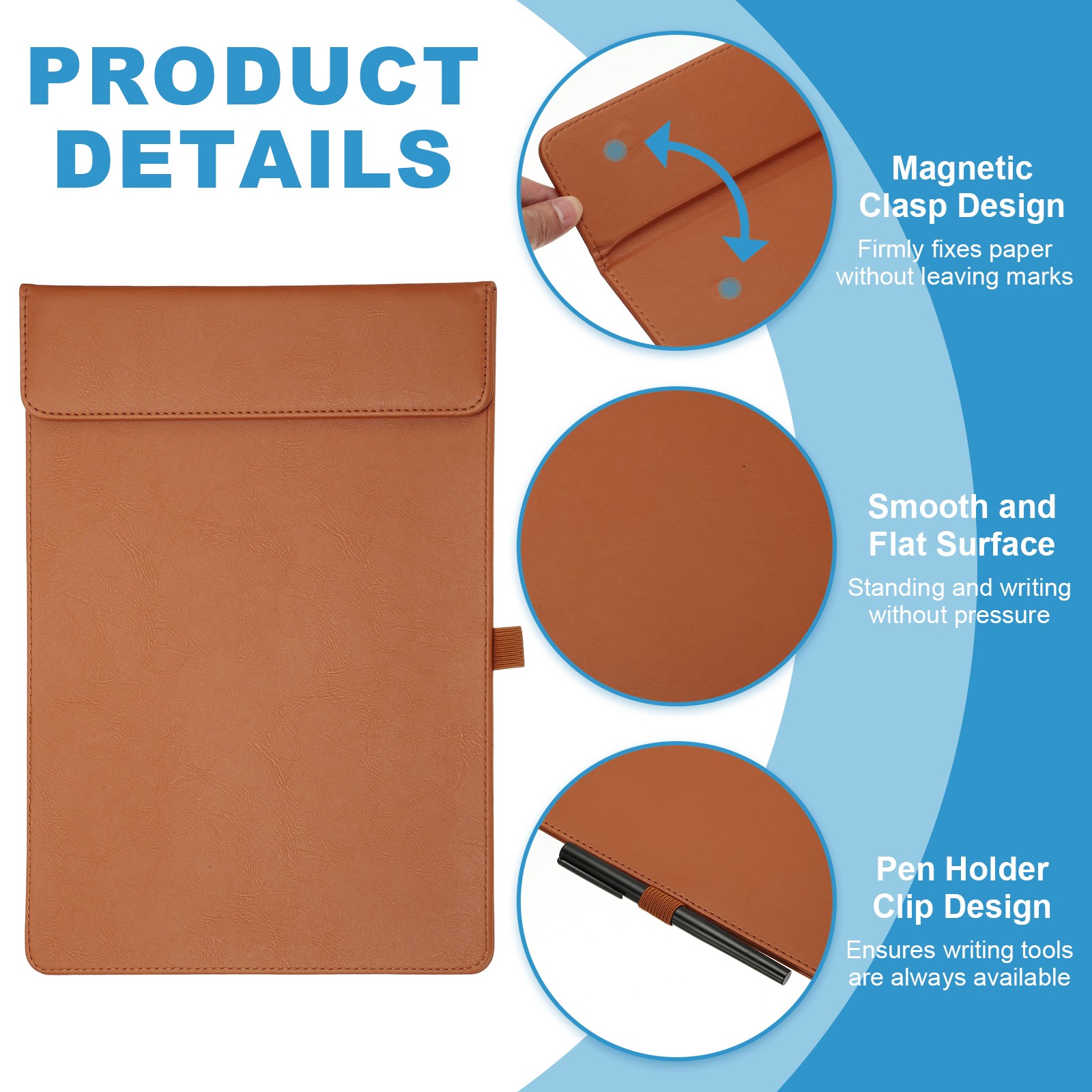 2 Pack Magnetic Leather Clipboard, 14″x9″ Clipboard with Pen Holder (Orange)