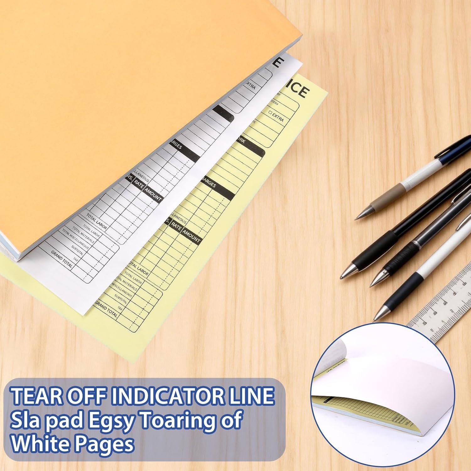 Carbonless Work Order Forms & Invoice Book 7.5 x 11 Inches 50 Sets Small