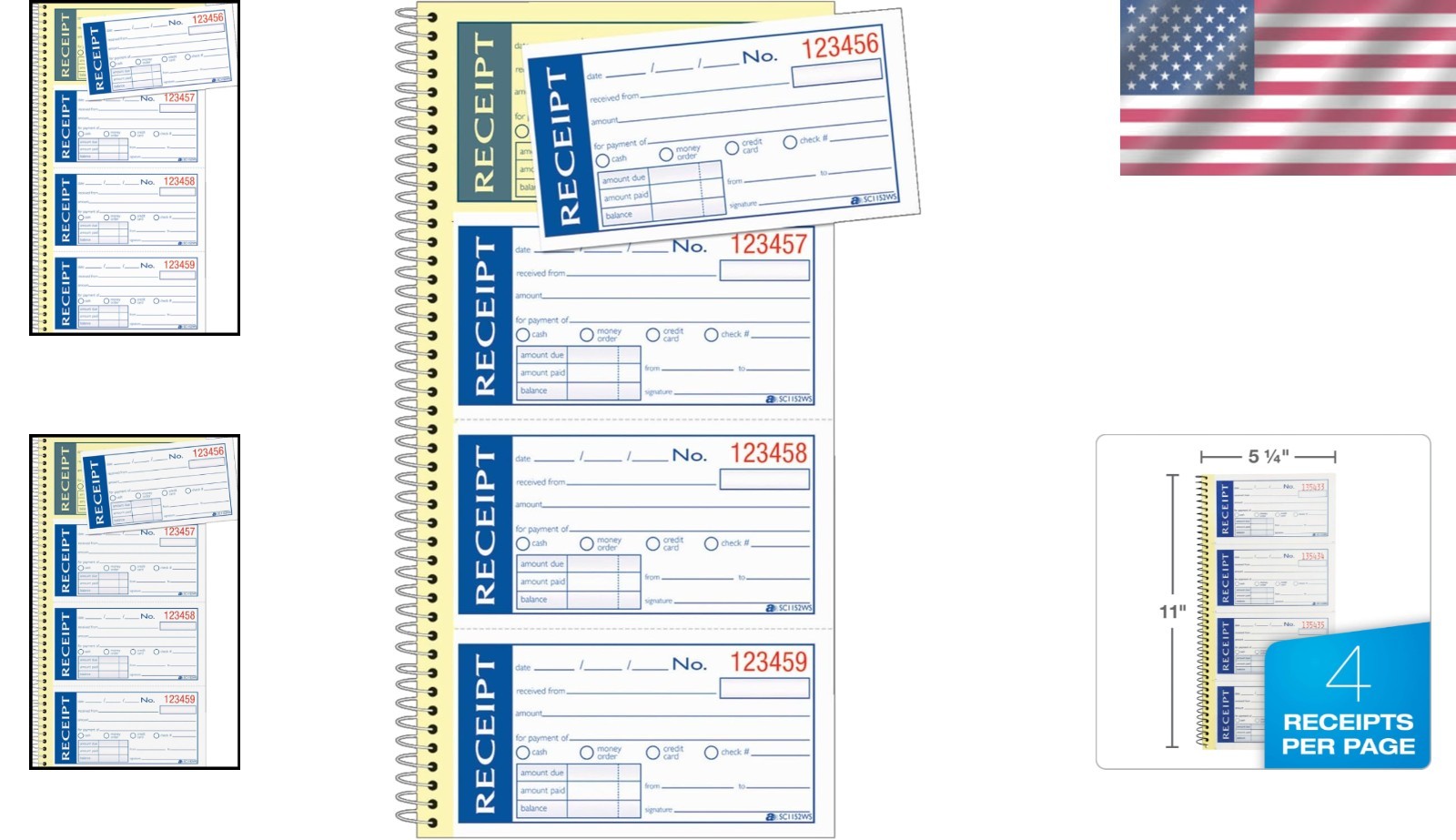 200-Set Write ‘n Stick Receipt Book – Carbonless, 5-1/4″ x 11″ for Easy Tracking