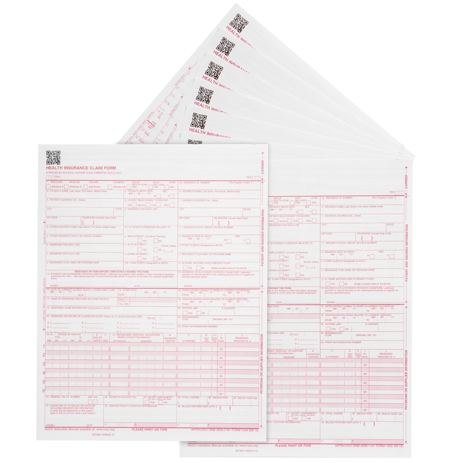 500 CMS 1500 Claim Forms, Current HCFA 02/2012 New Version Valid for HCFA 150…