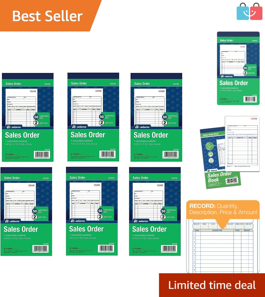 Consecutive Numbered Carbonless Sales Order Books – 2-Part, 7-3/16 Inches High