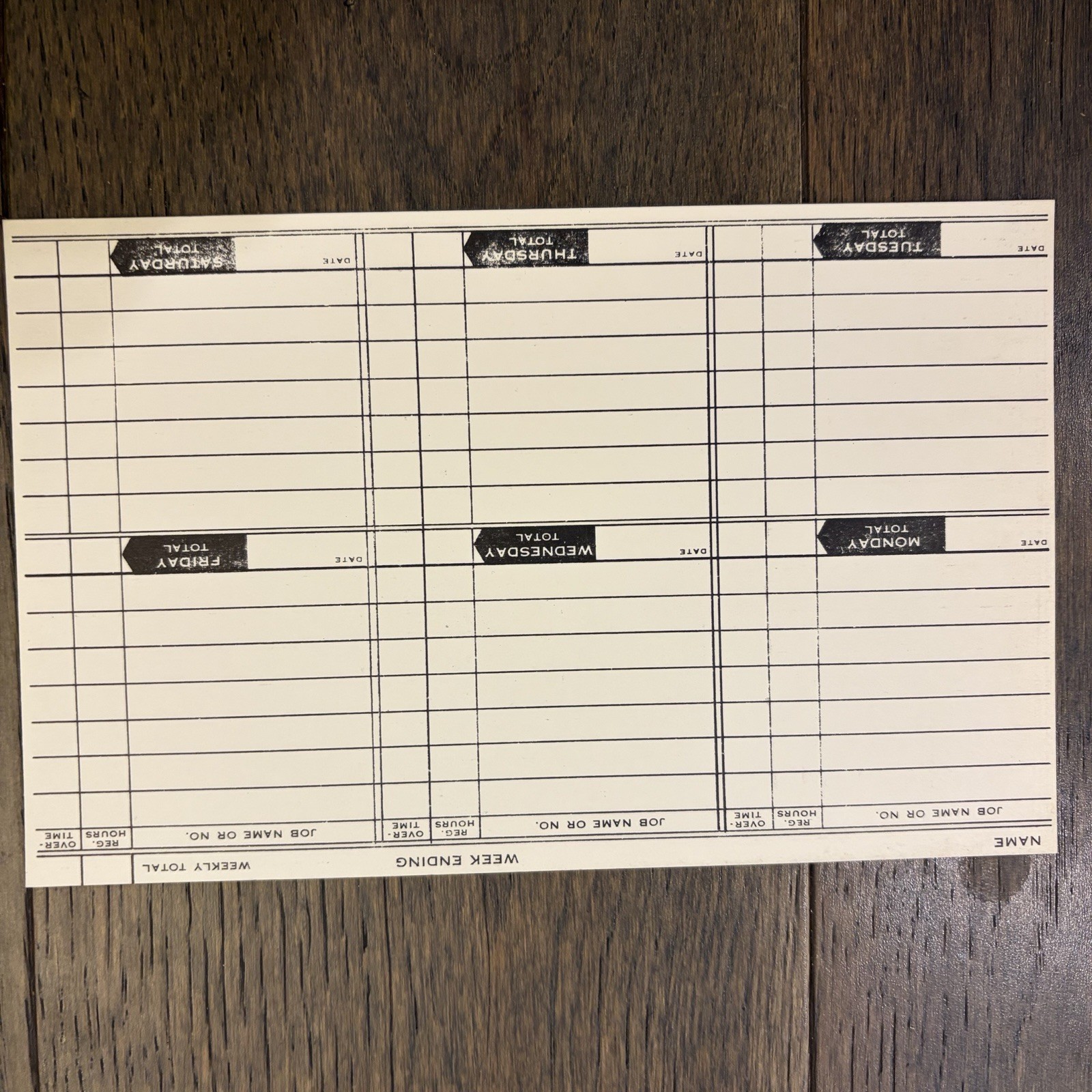 50 Vtg Business Employee Weekly Time Record Cards 7 7/8” X 5” White/ Black Print