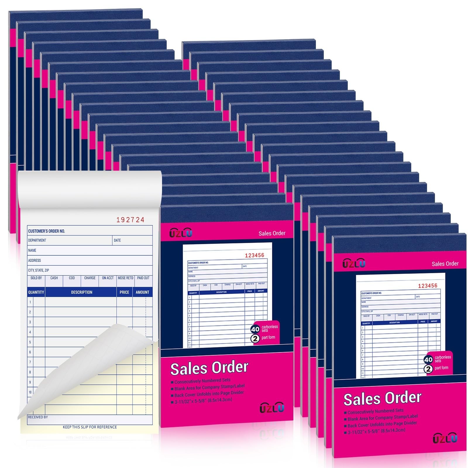 40 Pack Carbonless Sales Order Book, 2-Part Receipt Forms, Invoice, 3.3″x5.6