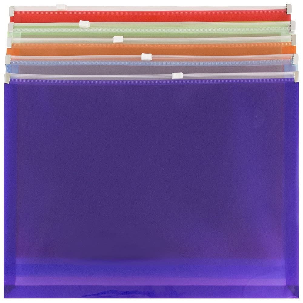 JAM PAPER Plastic Envelopes with Zip Closure – Letter Size, Assorted 6 Pack
