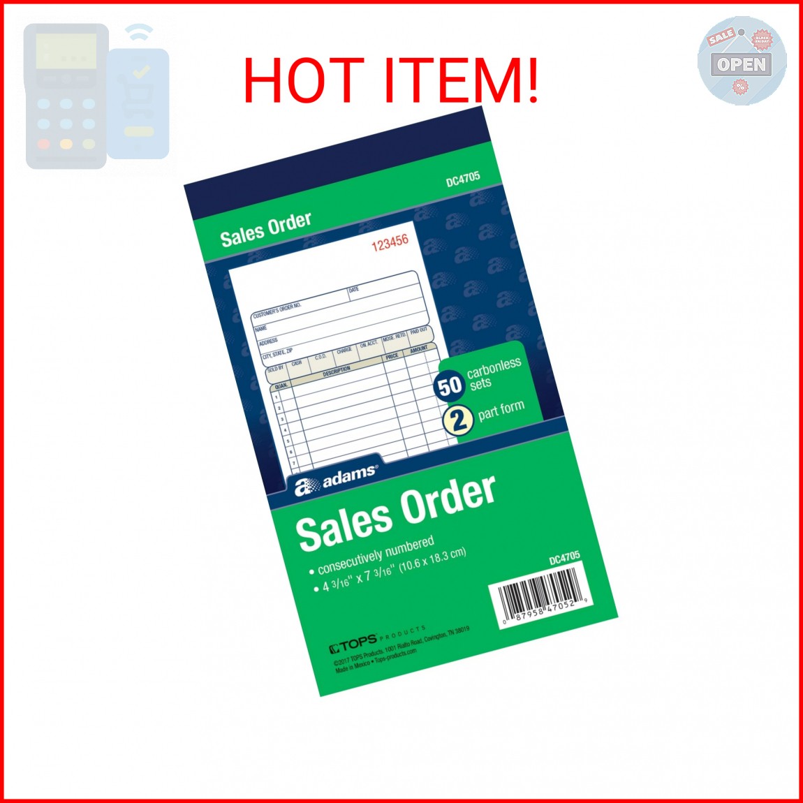 Adams Sales Order Book, 2-Part, Carbonless, White/Canary, 4-3/16 x 7-3/16 Inches