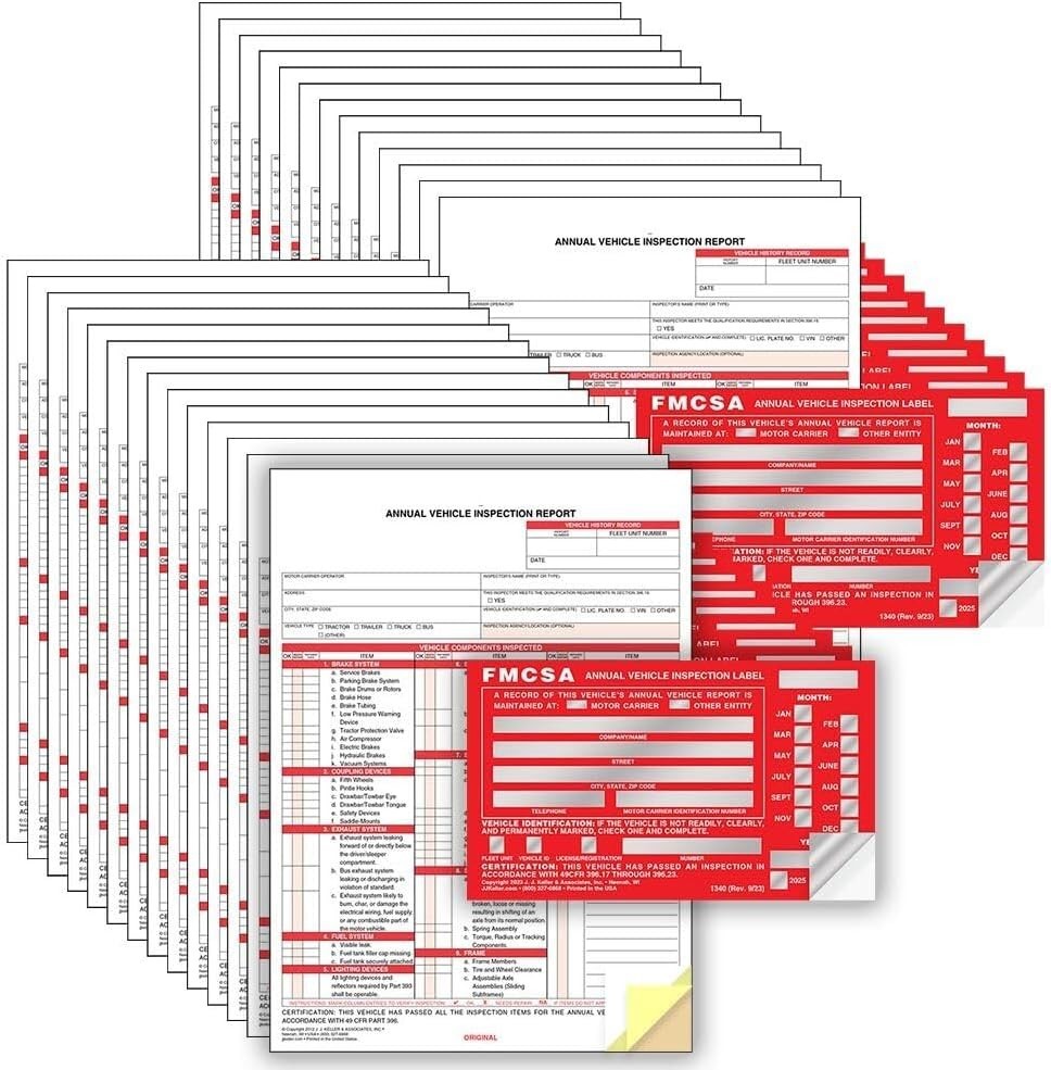 25-Pack DOT Compliant Vehicle Inspection Forms & Durable Aluminum Labels