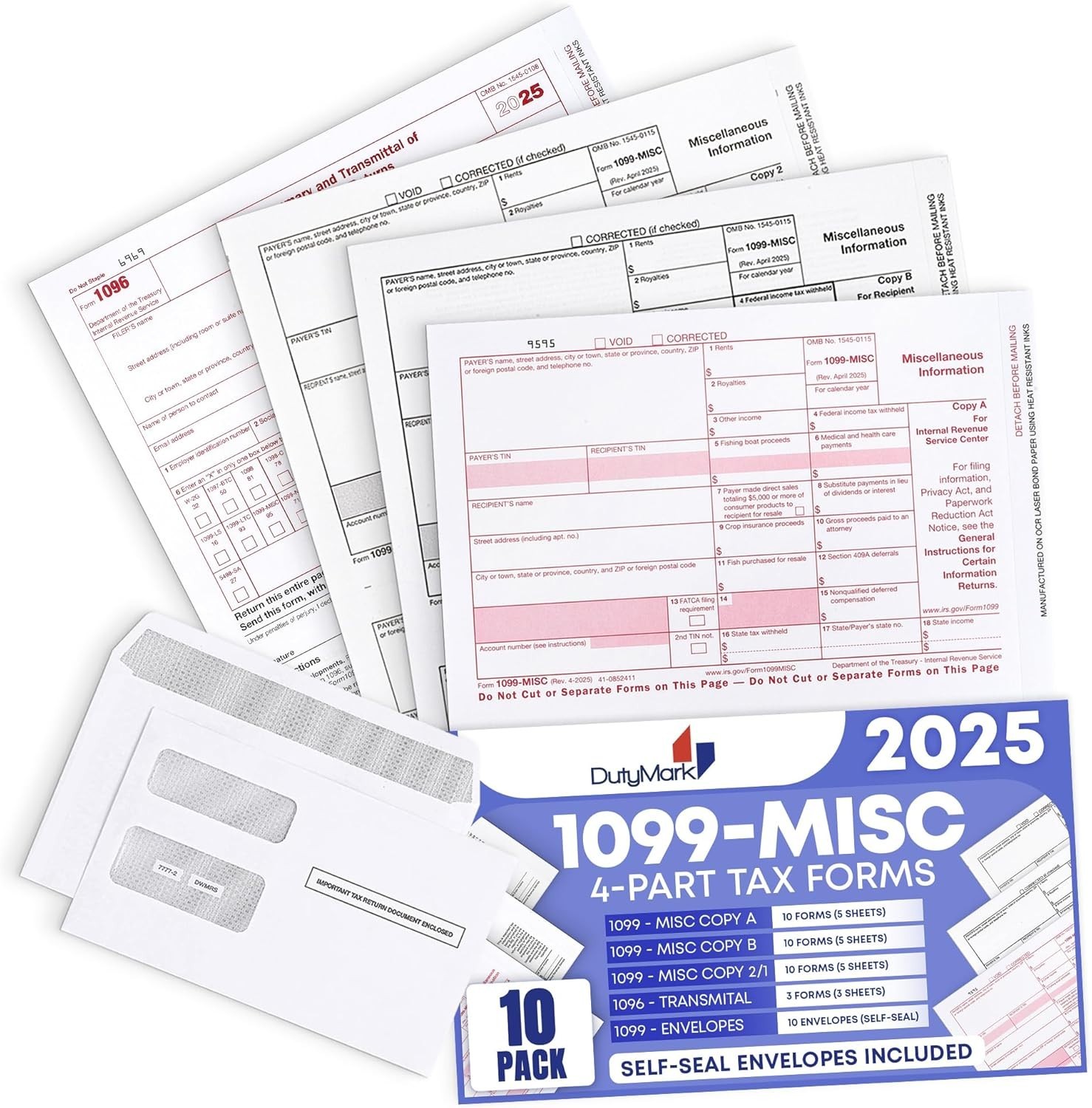 2025 DuryMark 1099 MISC Forms – Tax Kit with QuickBooks Compatibility