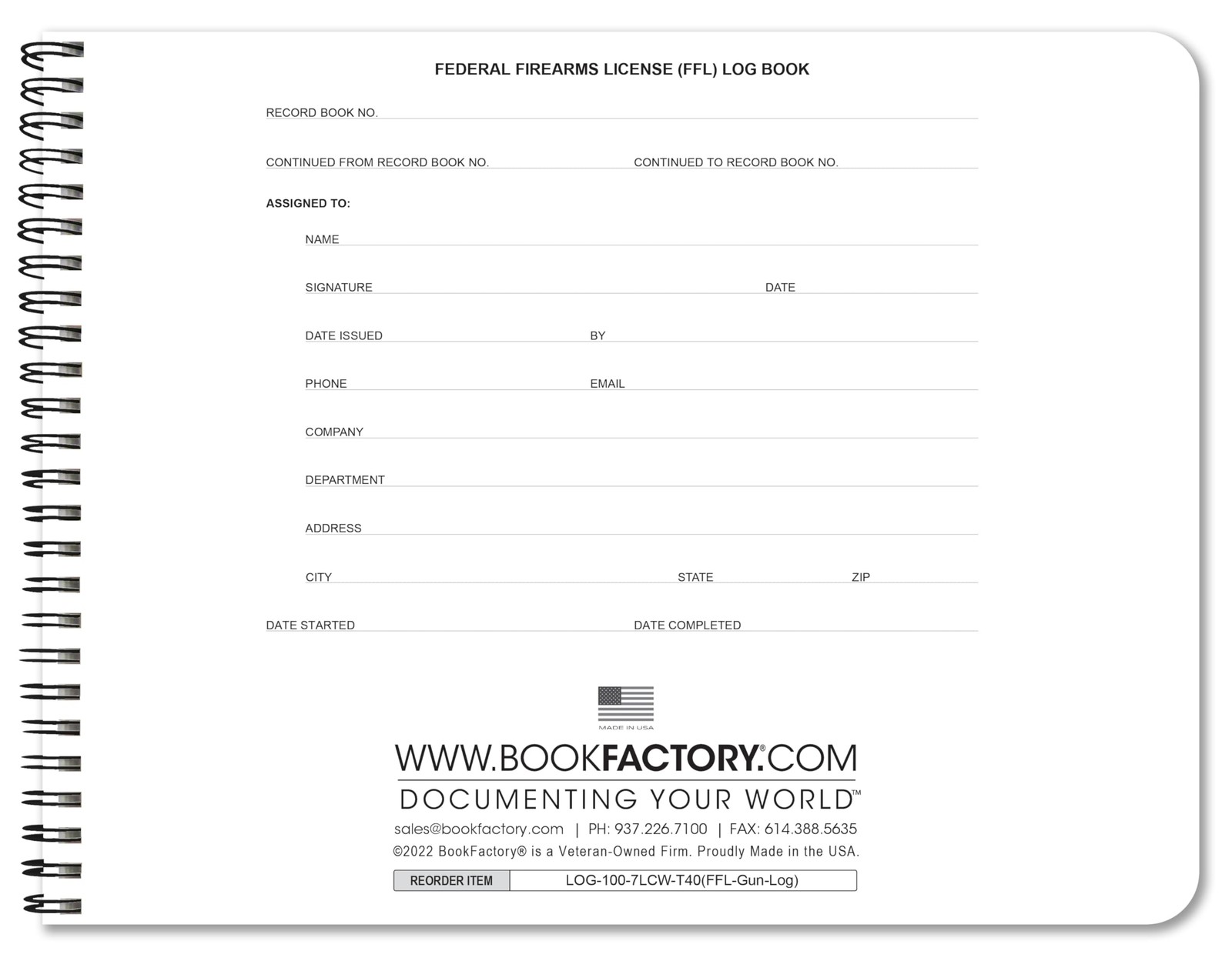 BookFactory FFL Acquisition & Disposition Gun Log Book, Wire-O, 100 100 pages