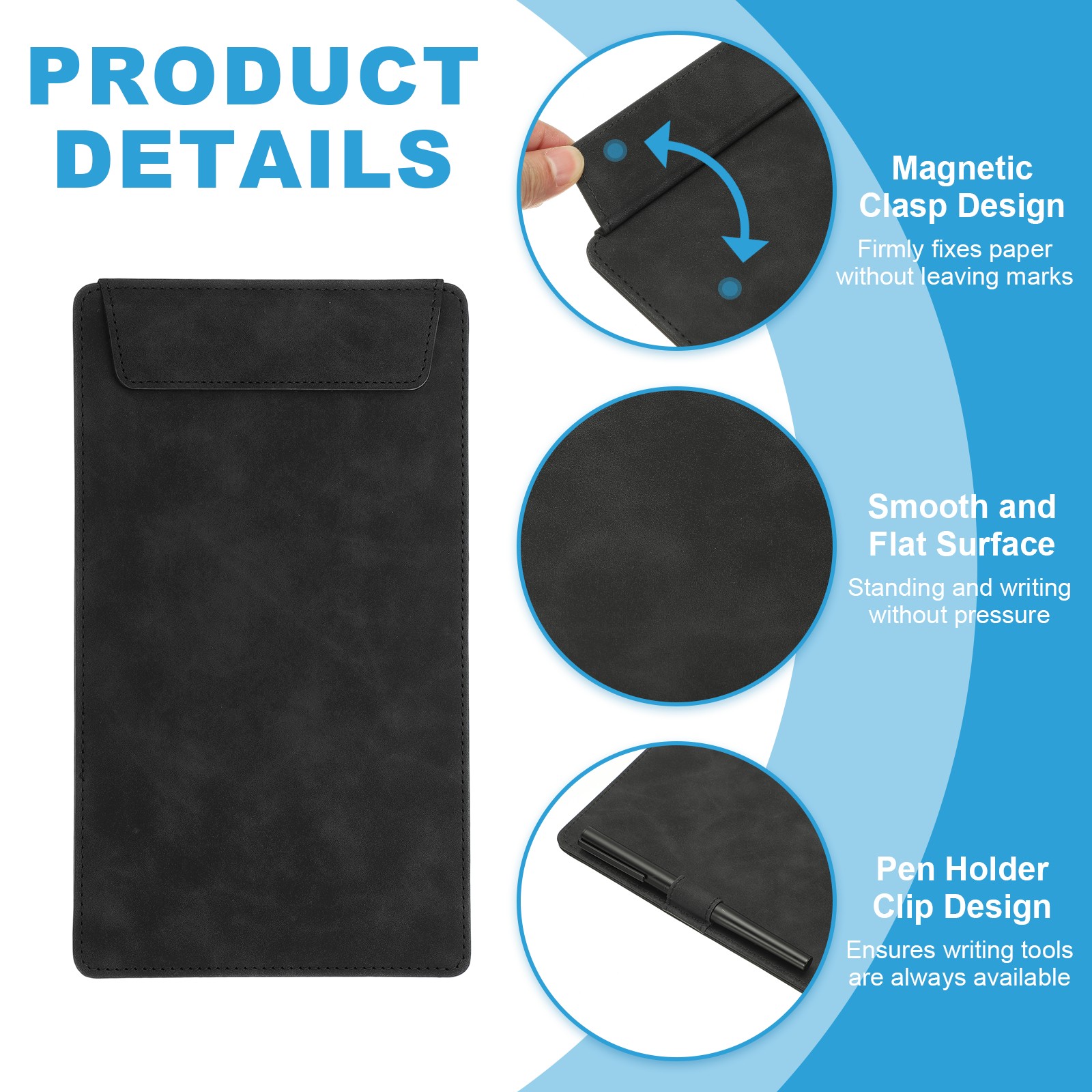 2 Pack Mini Clipboard 10″ x 6″ Leather Small Clipboard with Pen Holder Black