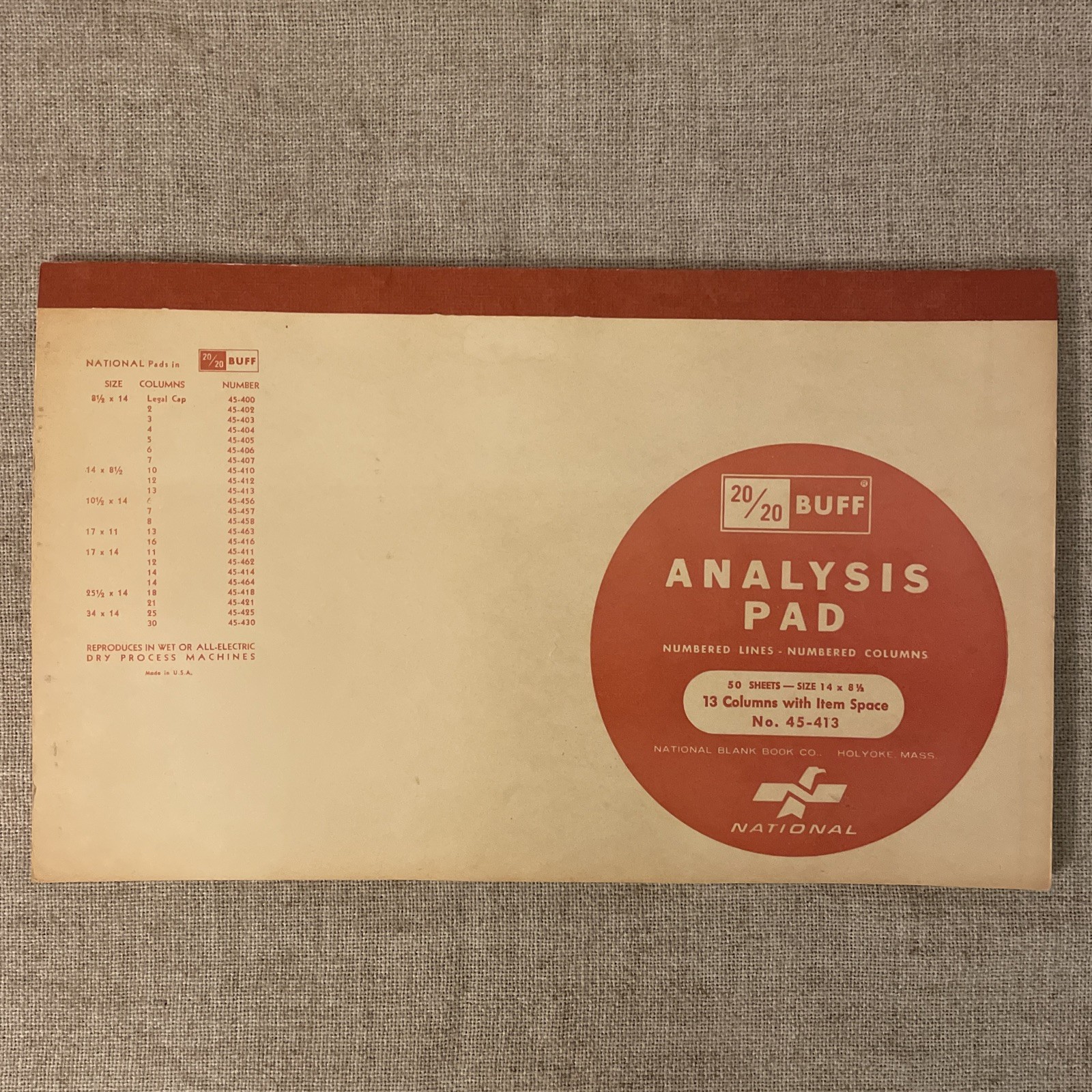 National Analysis Pad 20/20 Buff No. 45-413 13 Columns 50 Sheets 14″ x 8 1/2″