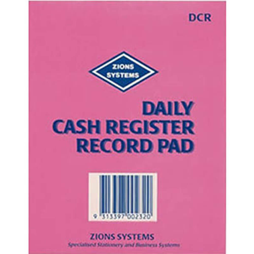 Zions Daily Cash Register Record Pad Black Ink White Card Printed One Side