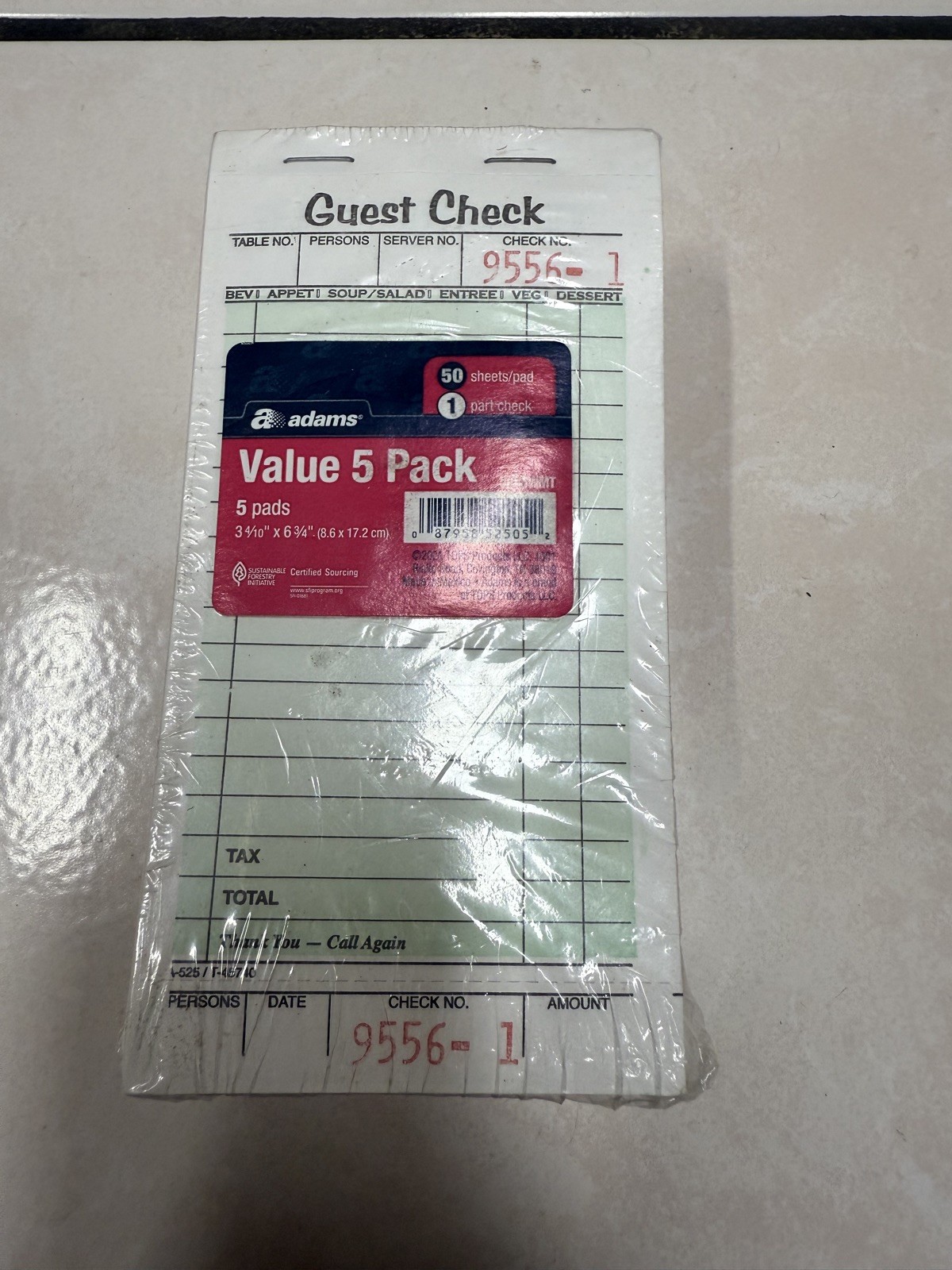 TOPS Guest Check 5-Pad Pack Single Part 50 Sheets/ea =Total 250 Cafe Slips, NEW