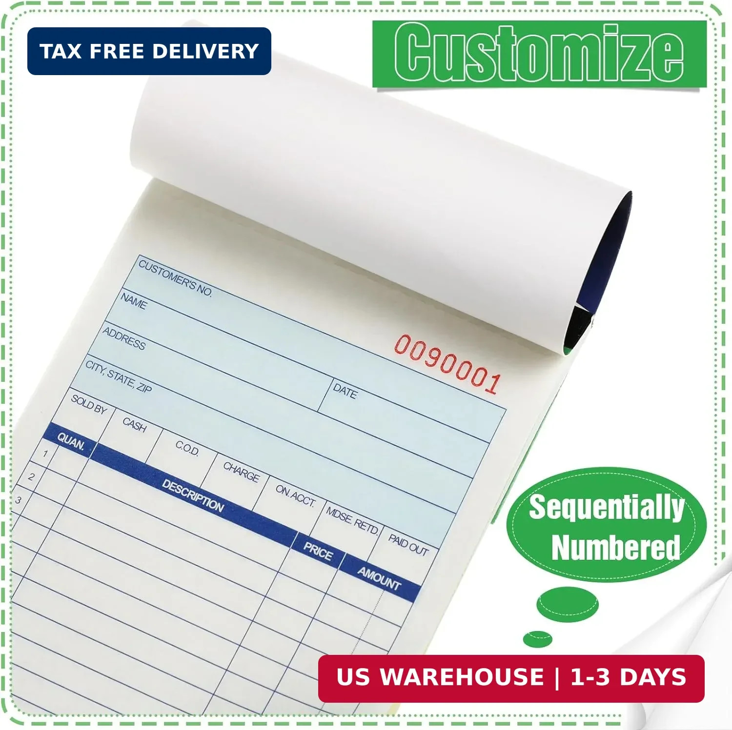 Lincia 6 Pads Sales Order Books 2 Part Carbonless, Receipt Book with Carbon Copi
