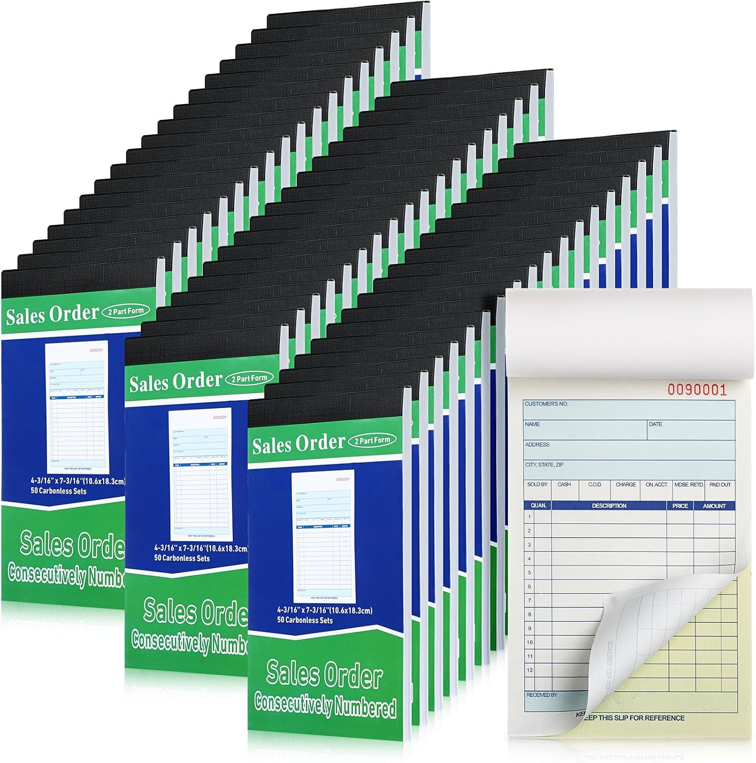55 Pads Sales Order Books 2 Part Carbonless, Receipt Book with Carbon Copies, 50