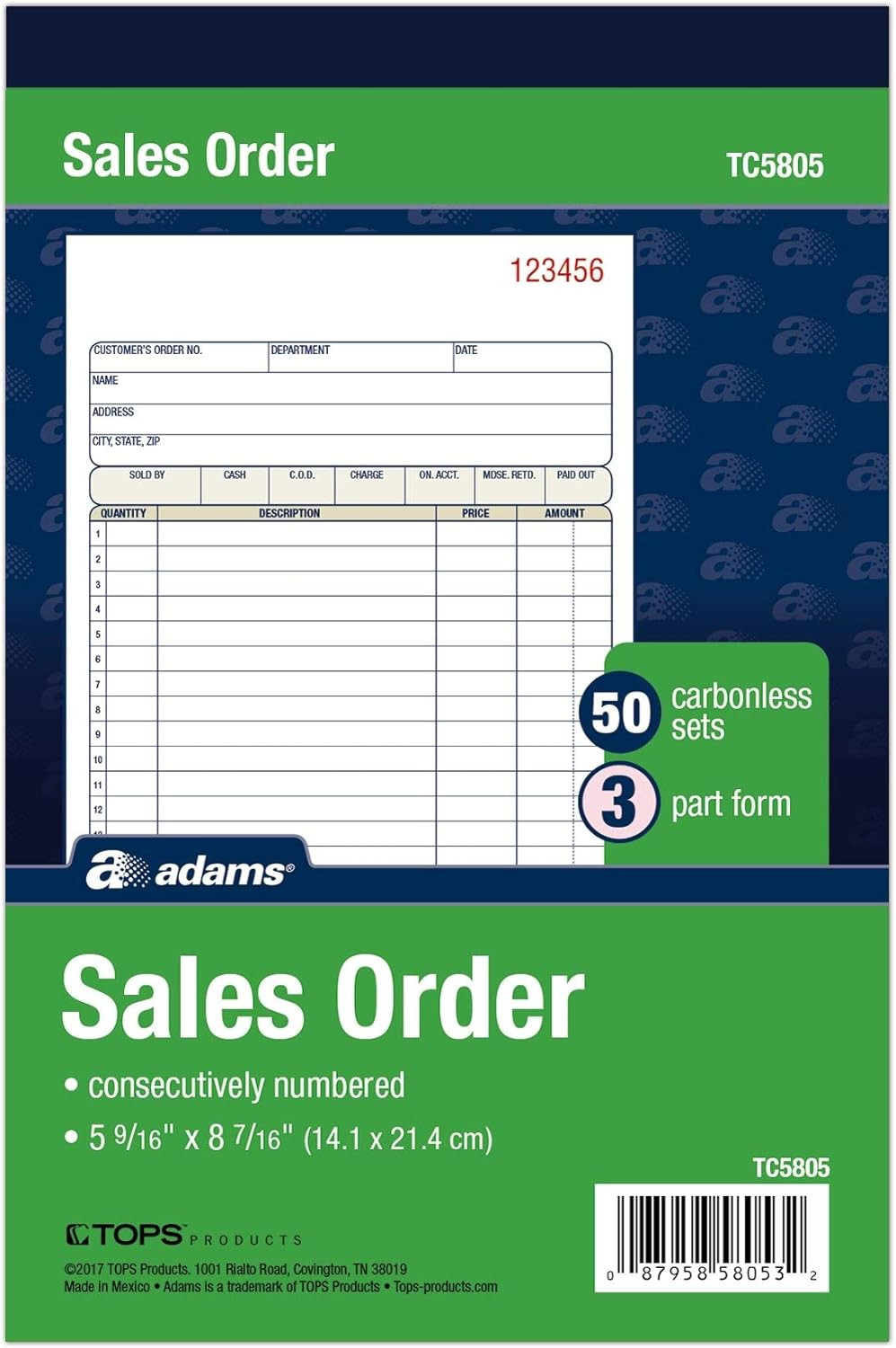 3 Part Carbonless Sales Order Book 50 Sets Invoice Receipt Forms 5-9/16 x 8-7/16