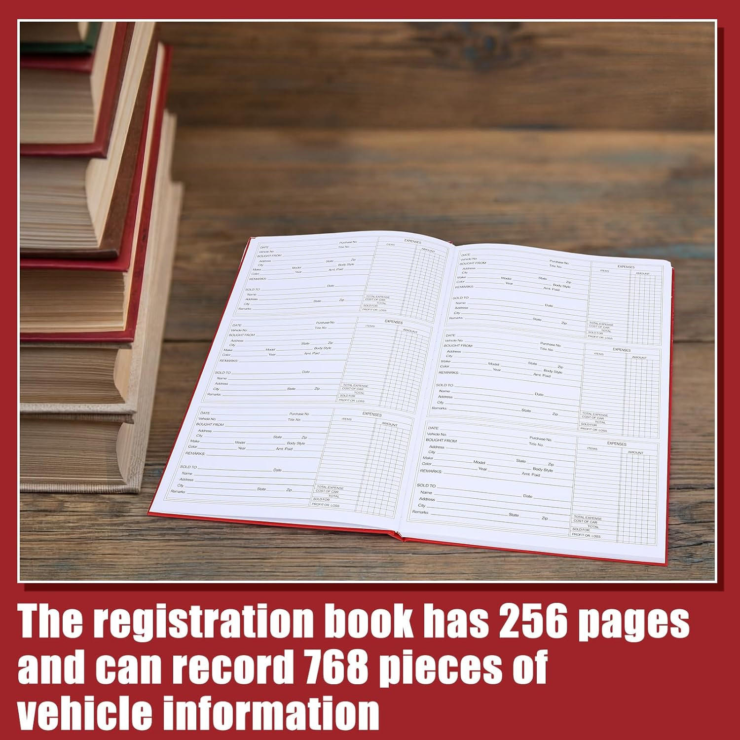 Used Car Red Record Book Police Book 8-3/4 Inch x 13-1/3 Inch Used Car Log fo…