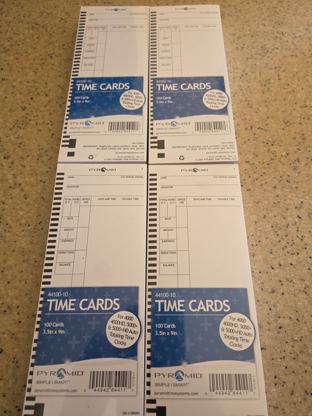 Pyramid Time Cards for 4000, 4000HD, 5000+ & 5000+HD Time Clocks Lot Of 4 100pk