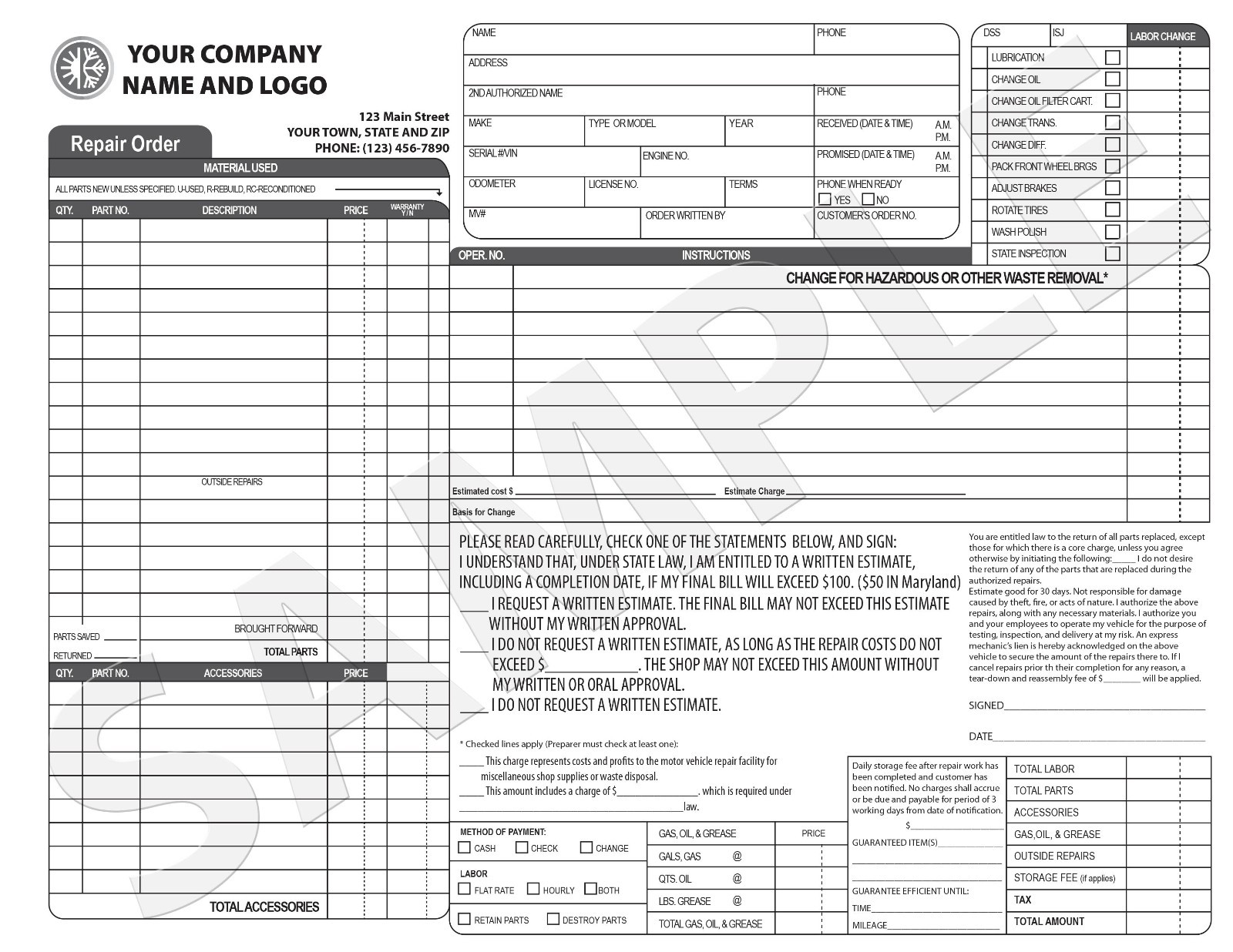 250 Custom Invoice / Garage Repair / Estimate / Quote / Proposal Carbonless Form