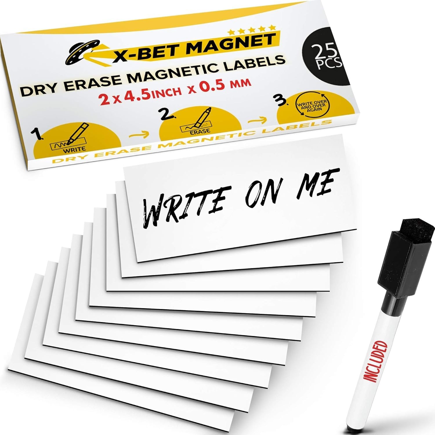 X-bet MAGNET Dry Erase Magnetic Labels 25 PCs (2″x4.5″), White 2×4.5″ 25 pcs