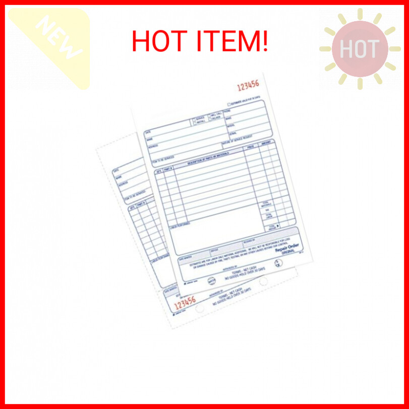 Adams Repair Order Book, Carbonless, 2-Part, White/White, 5-9/16 x 8-7/16 Inches