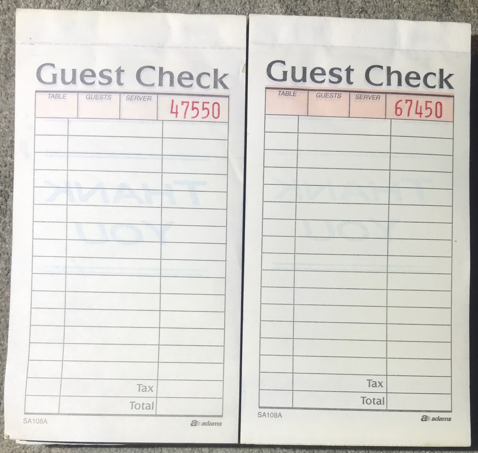 Lot Of 6 Guest Check Receipt Books Pads Of 50 Checks