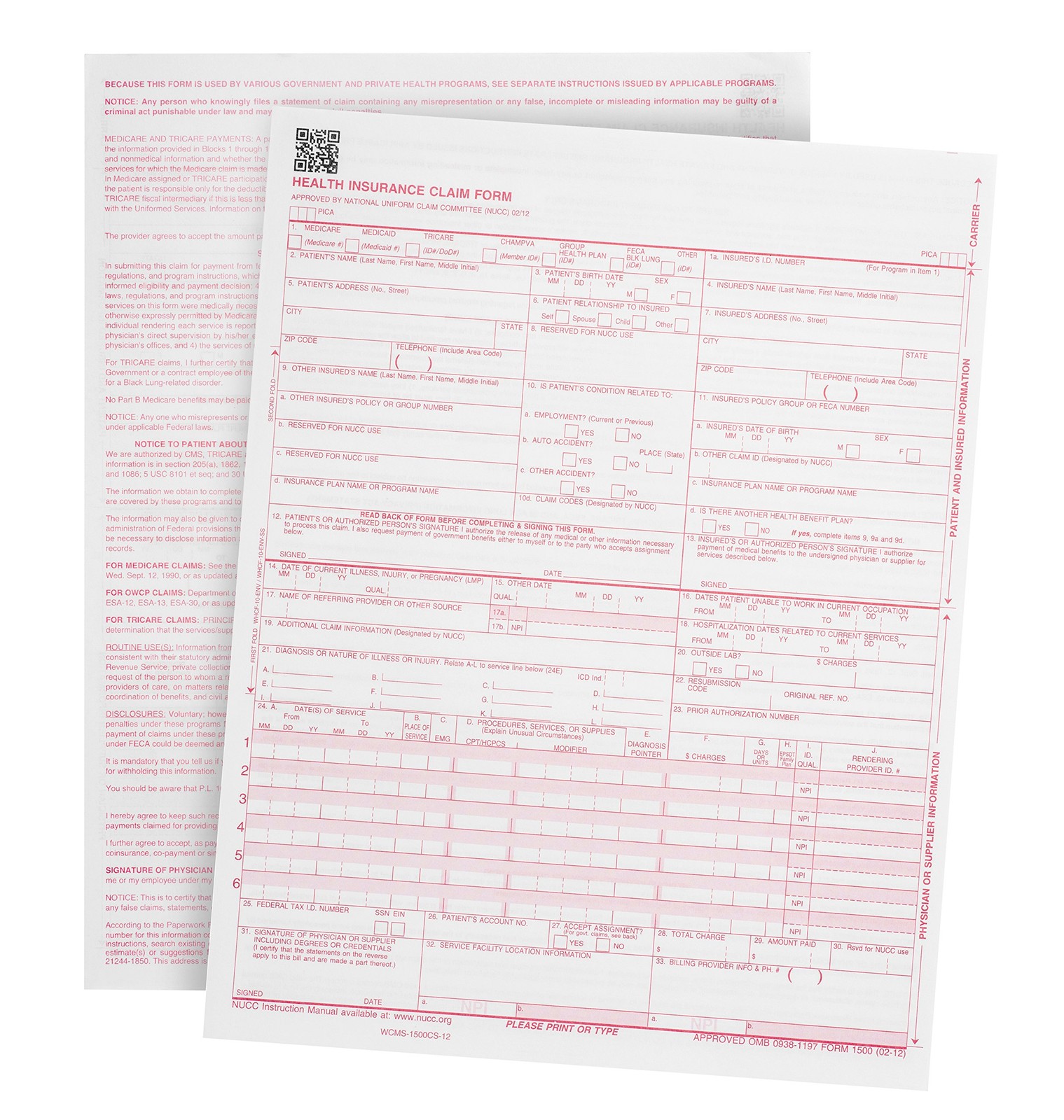 500 CMS 1500 Claim Forms, Current HCFA 02/2012 New Version Valid for HCFA 150…