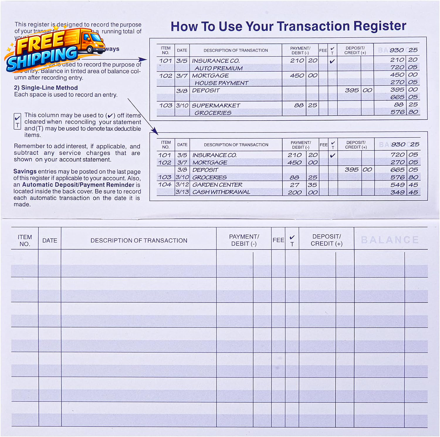 24 PCS Check Registers for Personal Checkbook Easy to Read Checkbook Register