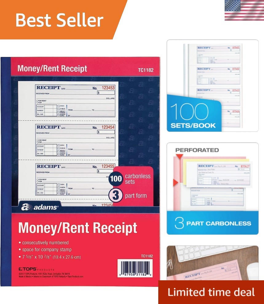 3-Part Carbonless Receipt Books – White/Canary/Pink | 100 Sets for Professionals