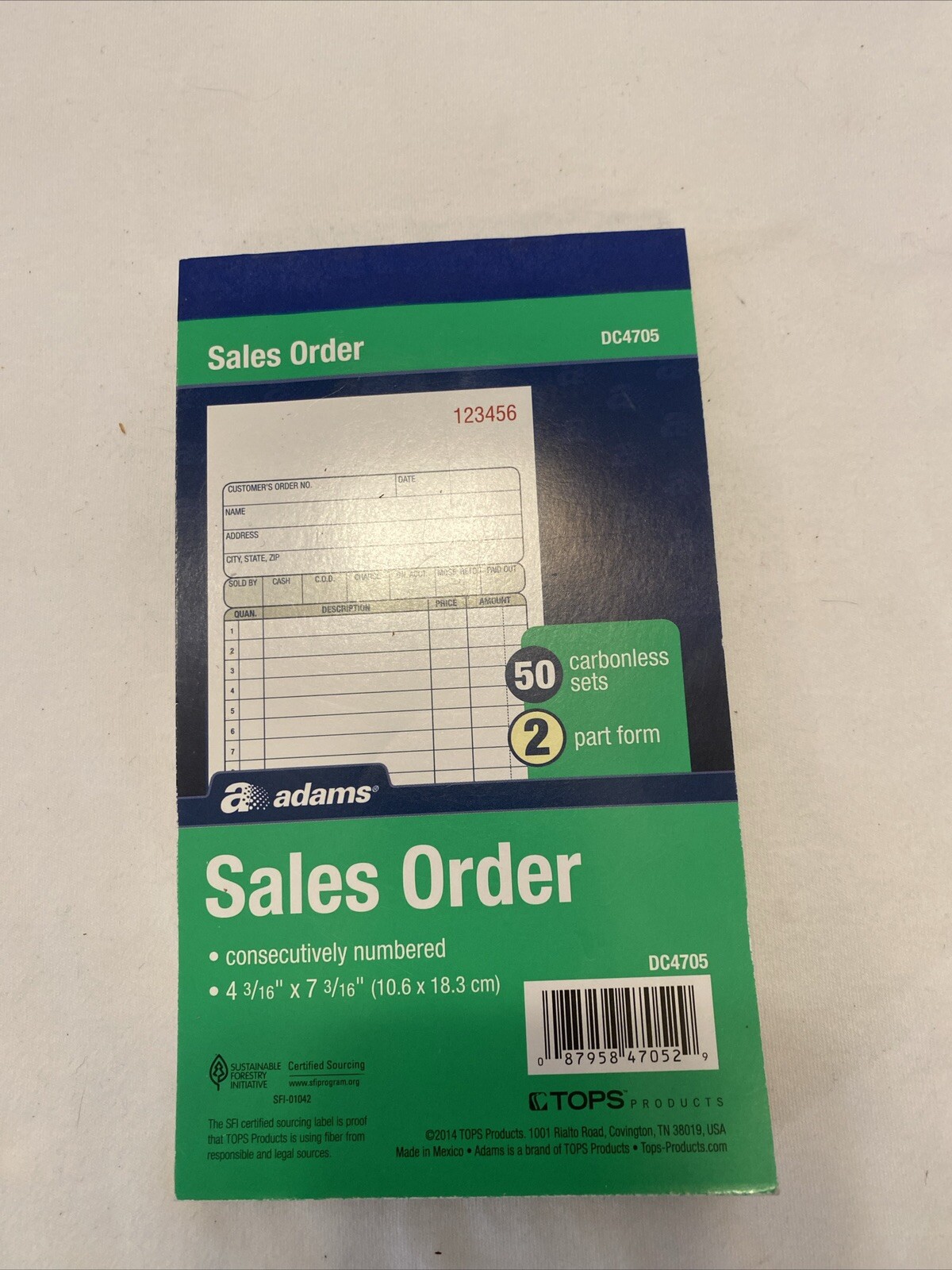 Adams TOPS Sales Order Book 7 3/16″ x 4 3/16″ 2 Part Carbonless.