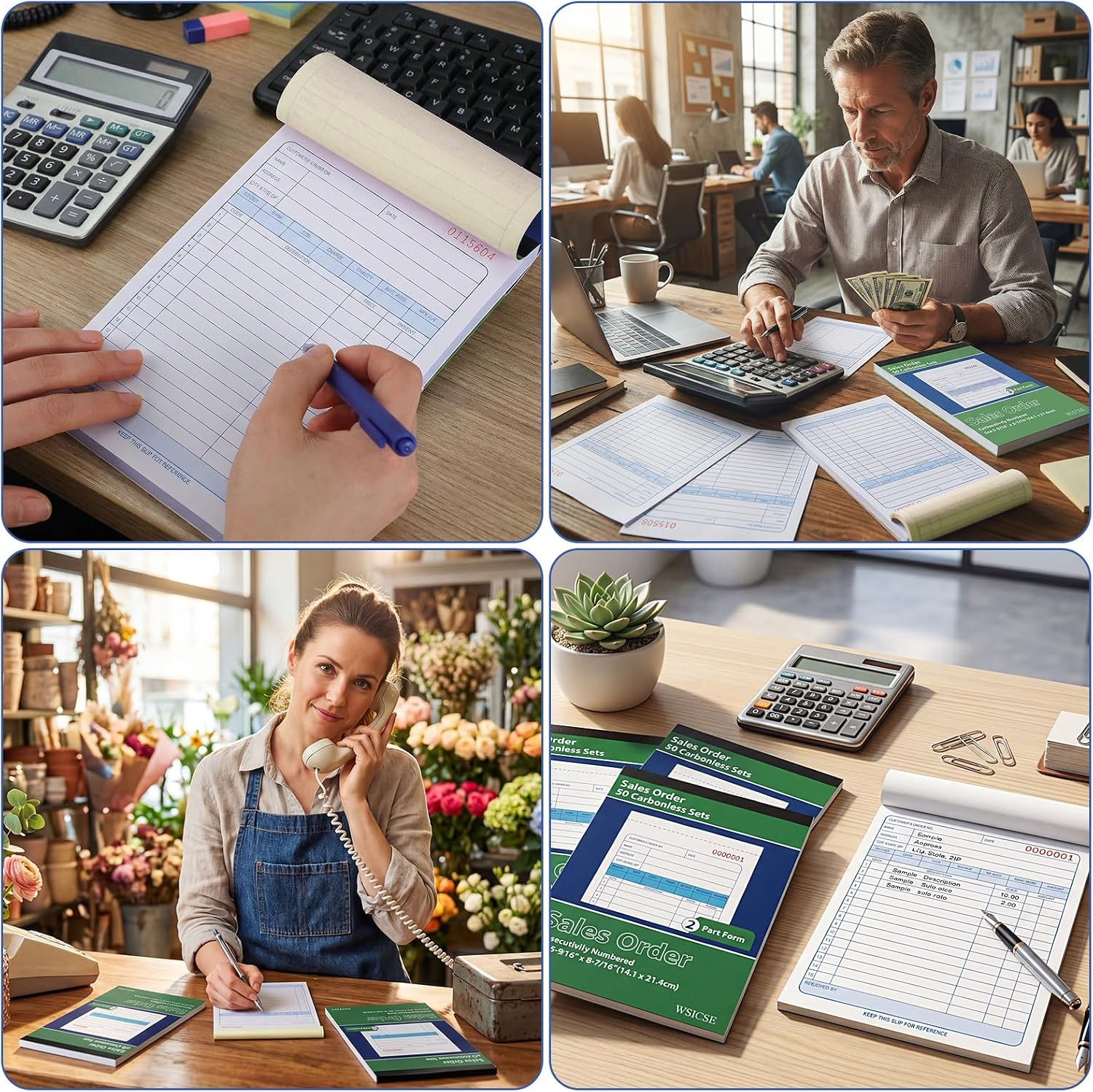 4 Pack Sales Order Book, 4-3/16 X 7-3/16″ Receipt Book with Carbon Copies,2-Part