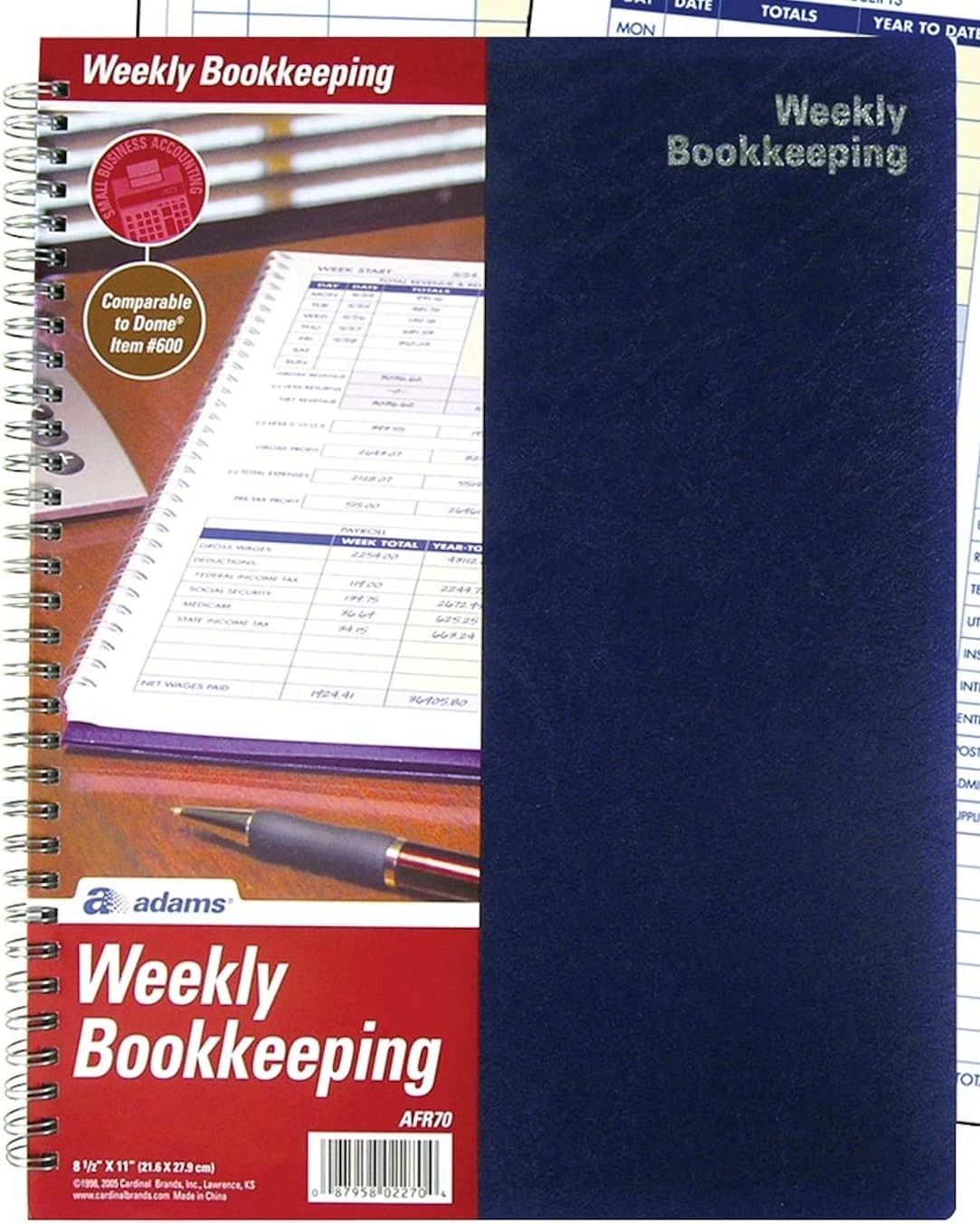 Adams Bookkeeping Record Book, Weekly Format, 8.5 x 11 Inches, White (AFR70)