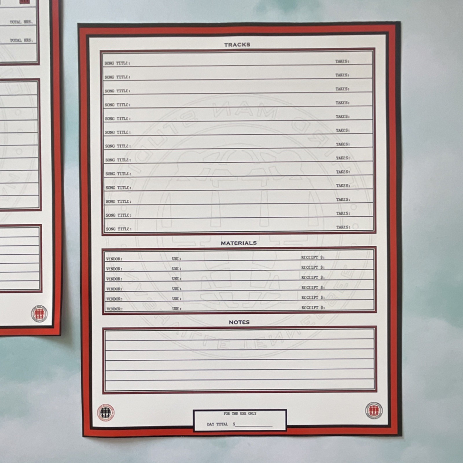 Tmr Jack white white stripes third man records unused blank Session studio logs