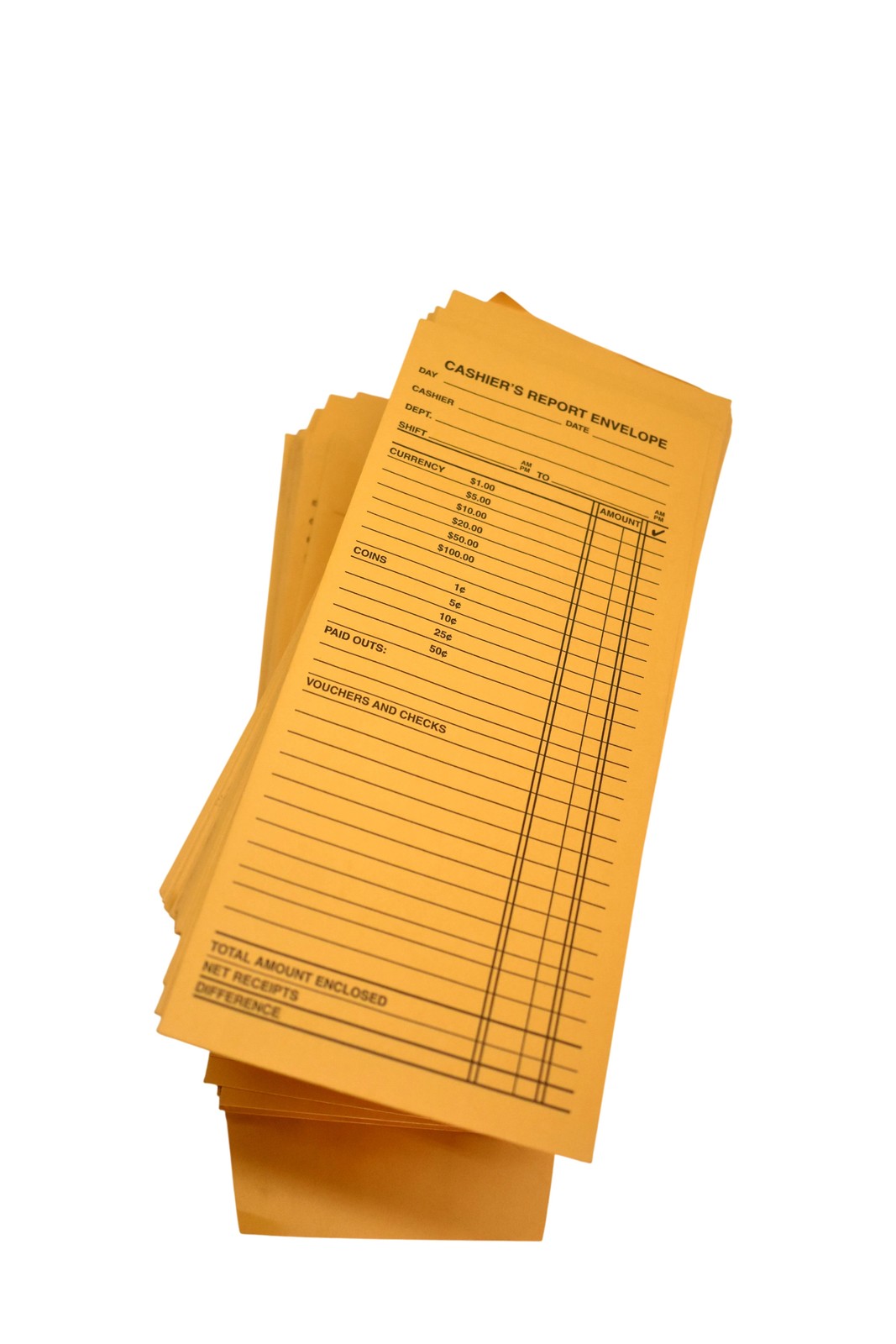 Cashier’s Report Envelopes Lot Of 142 Yellow Paper Daily Till Count Receipts