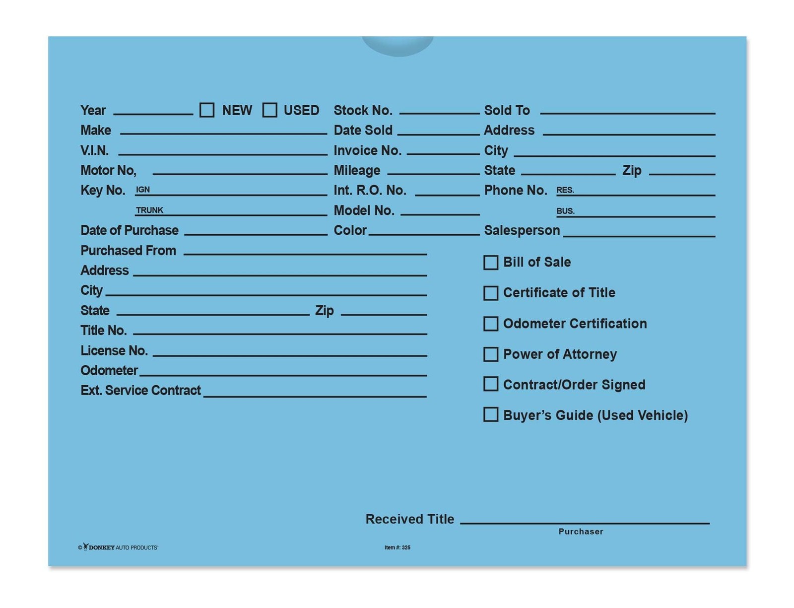 Printed Vehicle Deal Envelopes 9×12 Jackets (100 shrink One Size, Blue