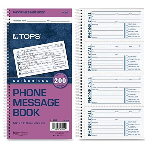 TOPS Phone Message Book, Carbonless Duplicate, 4 Messages per Page, 200 Set per