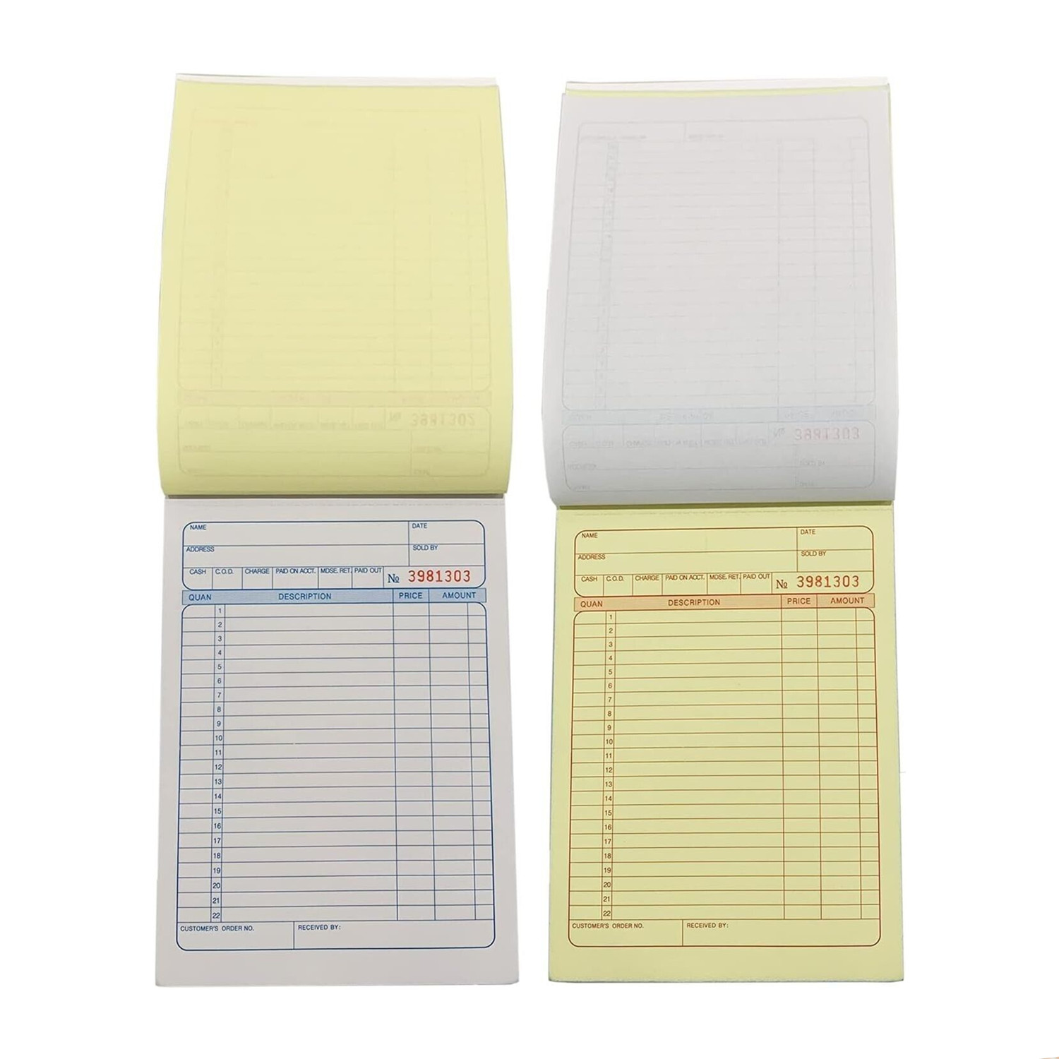 100 Pack – Sales Book Order Receipt Invoice Carbonless Copy 50 Sets 3.5″ X 5.5″