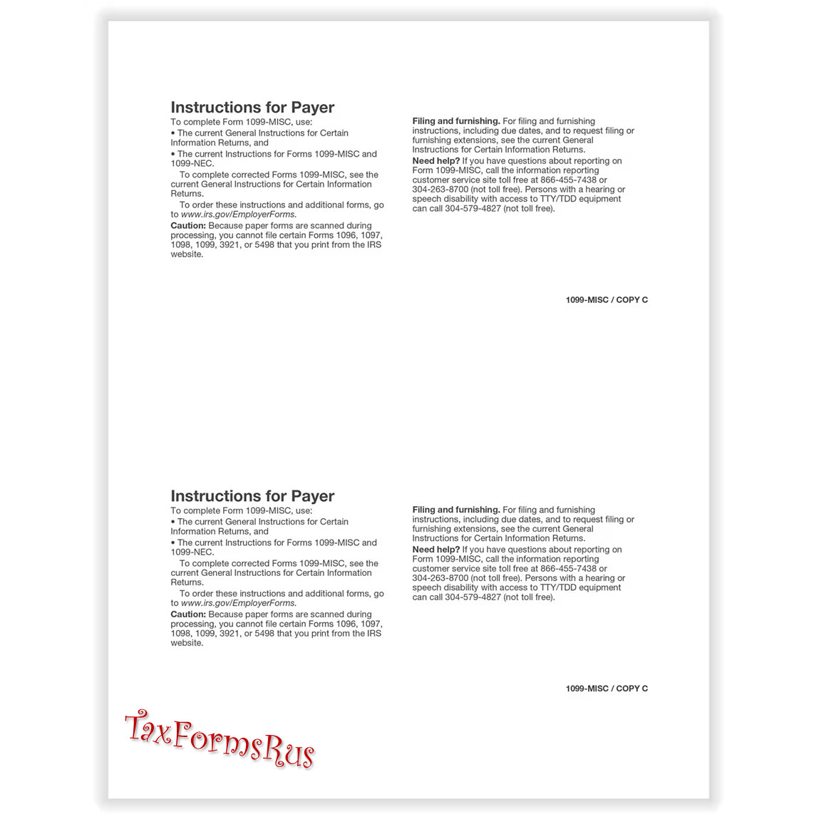 2025 IRS Tax Form 1099-MISC Laser 4 recipients + (1)1096 #TF6103 4-pt — NO Env