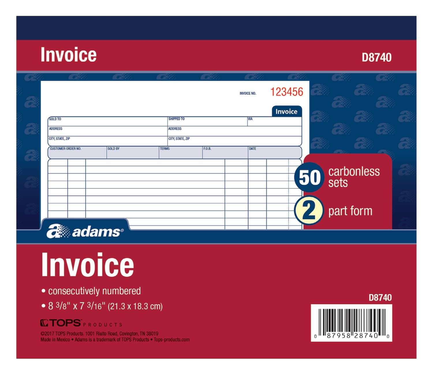 Adams Invoice Book, 2 Part, Carbonless, 50 Count (Pack of 1), White/Canary
