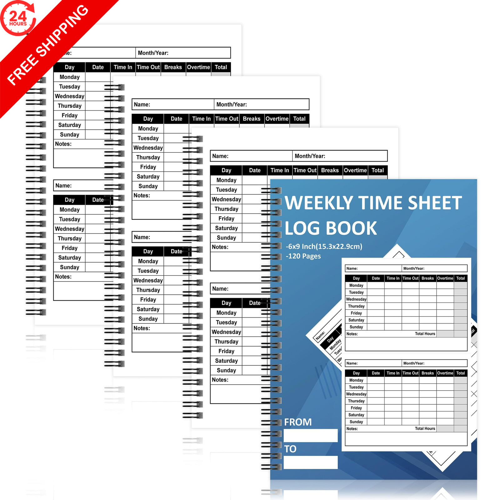 GLDTPOZK 4 Pcs Weekly Time Sheet Log Book 120 Pages 8.5×11 Inch 6 x 9