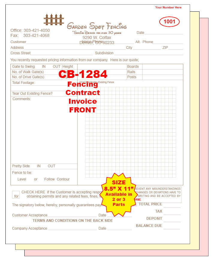 Fencing Work Order Invoice 2 or 3 parts