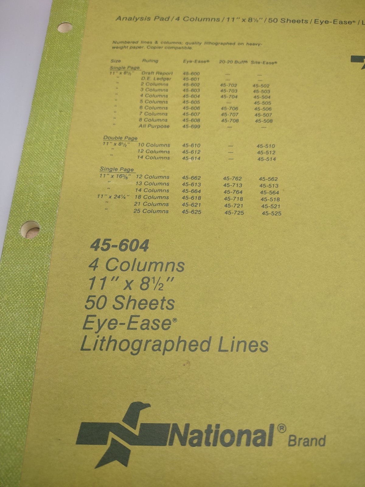 X2 National Brand Analysis Pads 4 Column 45-604 VTG New 50 Sheets 11×8.5 Ledger